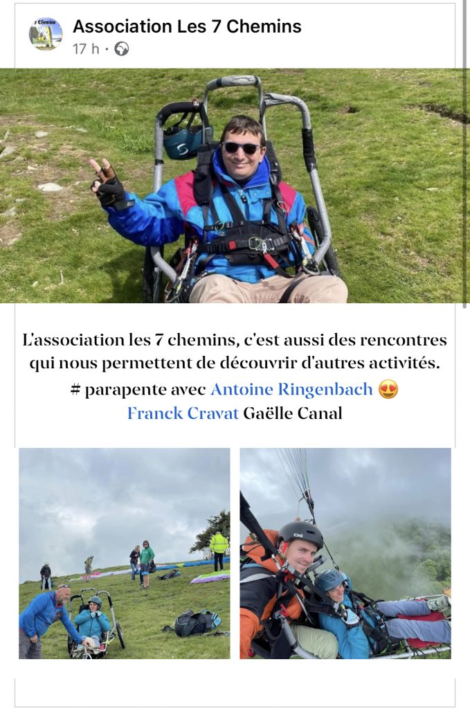 Partage sur Facebook d'un vol PMR avec l'association les 7 chemins Ballon d'Alsace